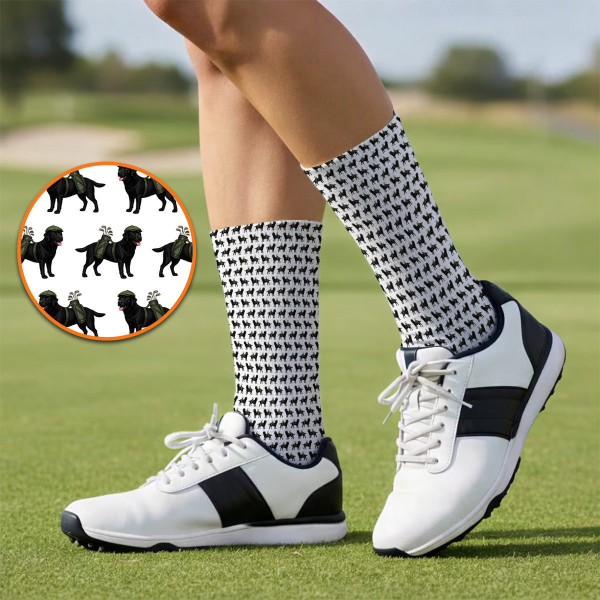 Black Lab Pattern Golf Socks, Crazy Labrador Golf Sock, Golf Gift For Golfer