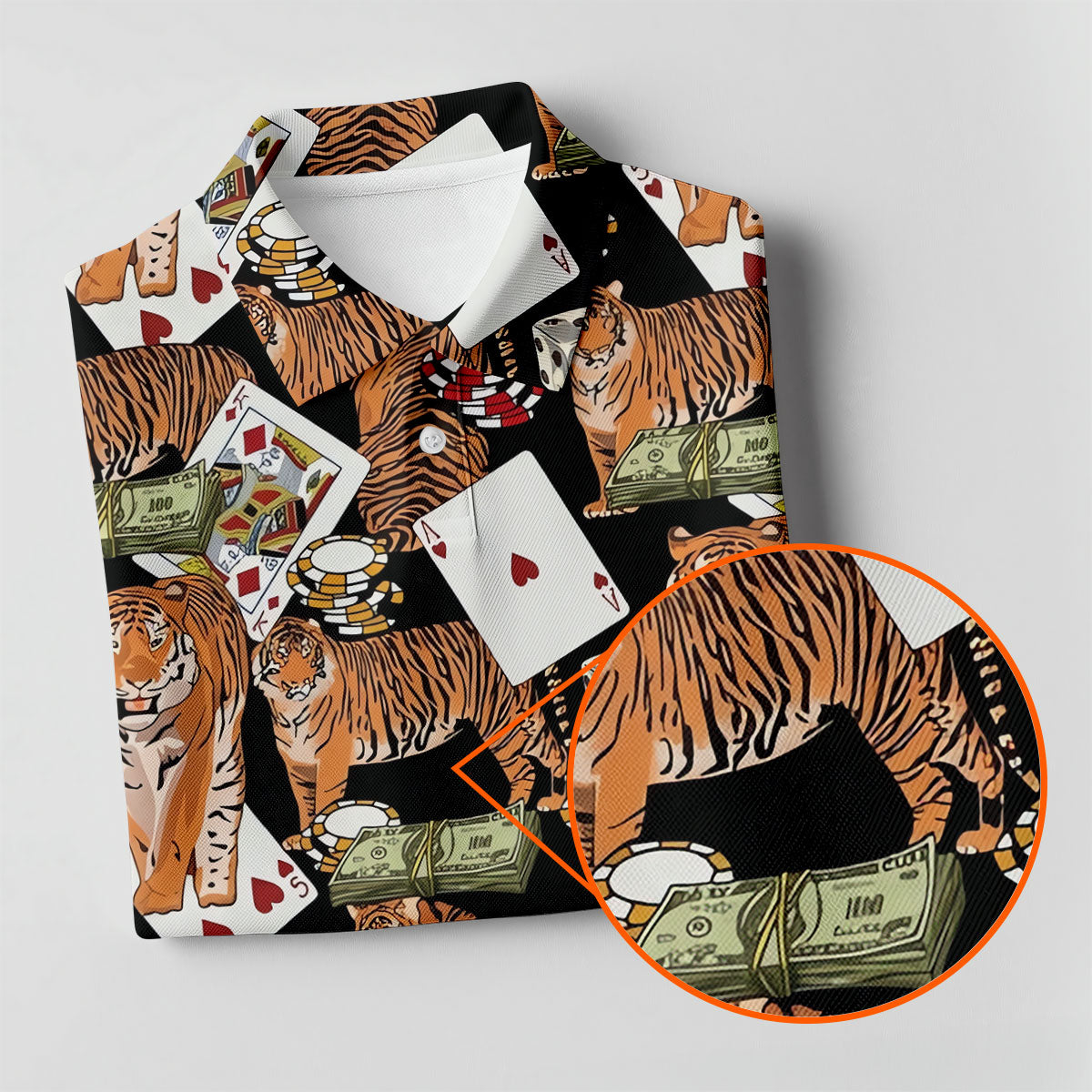 Money Tiger Poker Dice Chips And Cards Hawaiian Golf Shirt, Men's Funny Golf Shirts