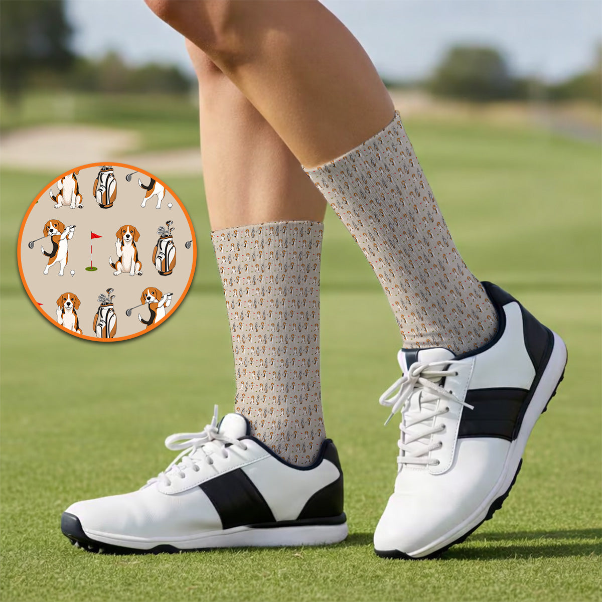 Beagle Golf Pattern Golf Socks, Hunting Dog Golf Sock, Funny Golf Gift For Golfer