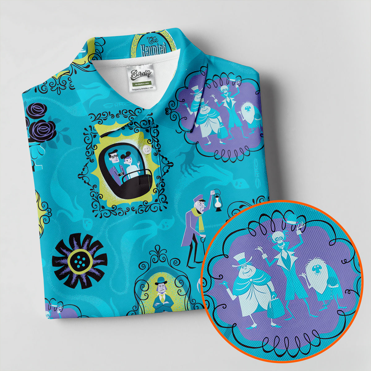 Blue Ghost Portrait Gallery Halloween Polo Shirt, Mens Golf Polo, Polo Shirts For Men