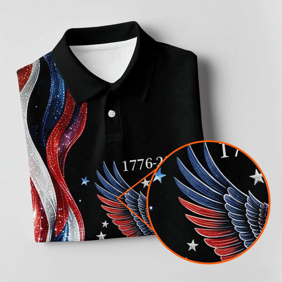Bald Eagle Red White Blue Wavy Stripes Patriotic Golf Shirt, 250 Years 4th Of July Golf Shirts For Men