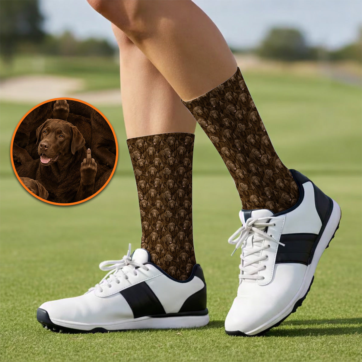 Funny Labrador Golf Crew Socks, Lab Dog Pattern Golf Sock, Crazy Golf Gift For Golfer