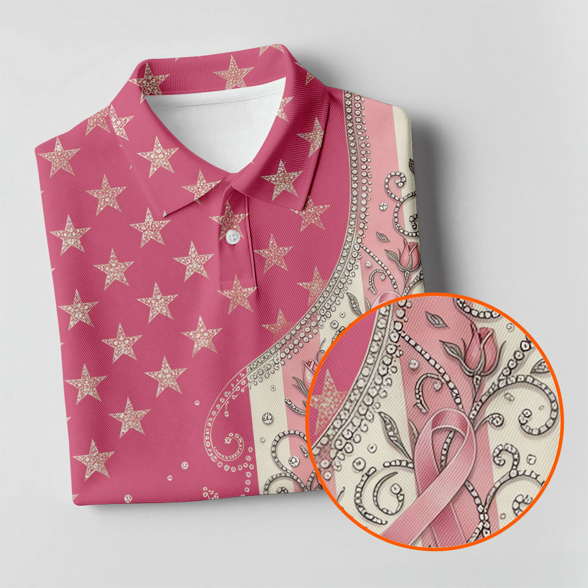 Pink Stars Stripes Rose Breast Cancer Polo Shirt, Men's Golf Shirt, Mens Golf Polo