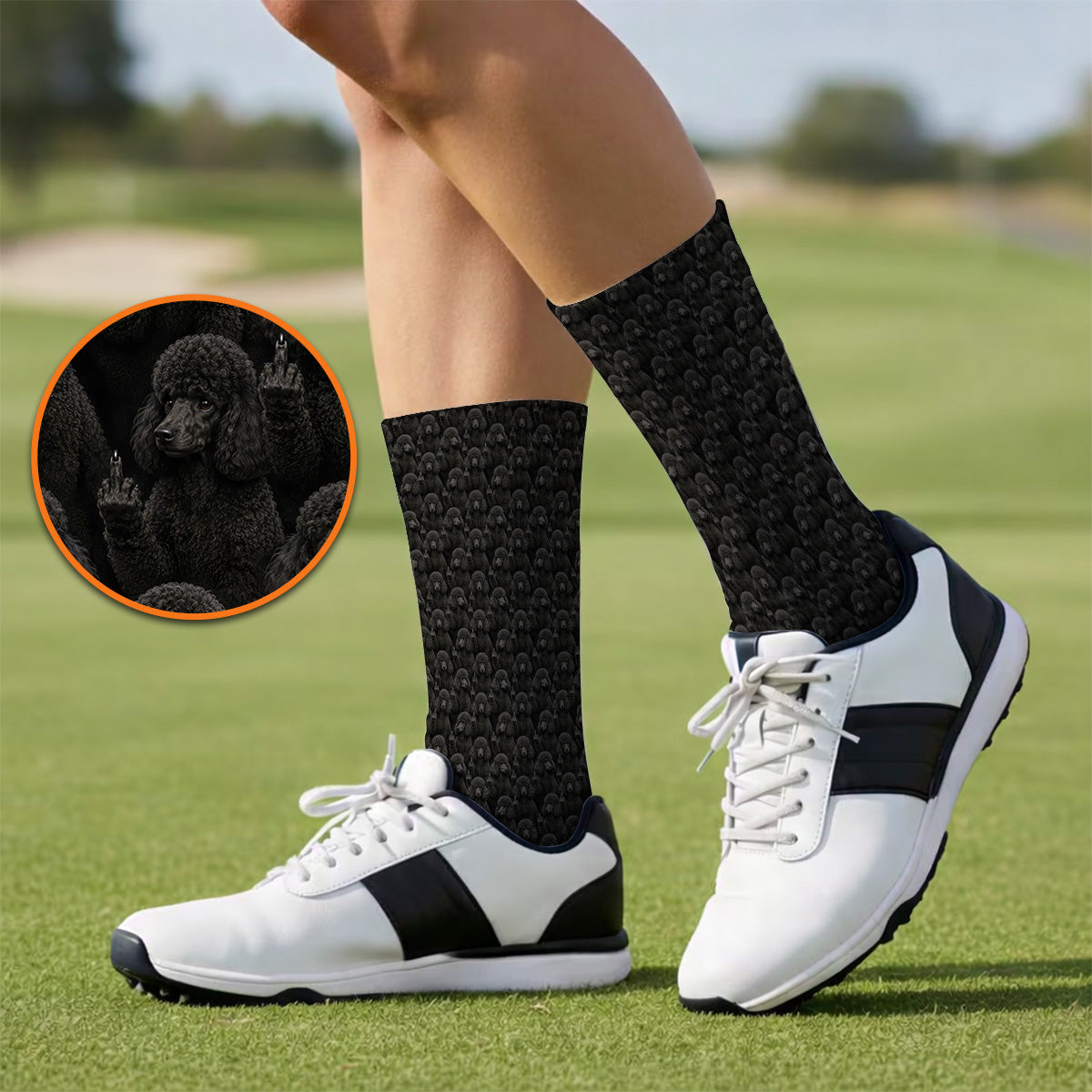 Black Poodle Pattern Golf Socks, Crazy Poodle Golf Sock, Golf Gift For Golfer