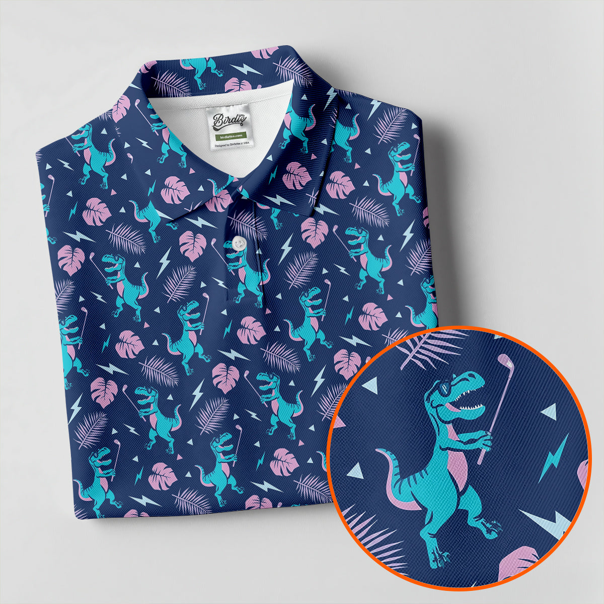 Funny Dinosaur Golfer Tropical Pattern Polo Shirt, Womens Golf Tops, Ladies Golf Shirts