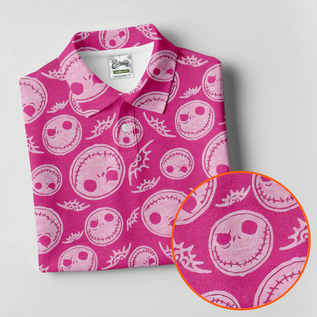 Pink Stitched Skull Halloween Golf Polo Shirt, Golf Tops For Women, Printed Golf Shirt