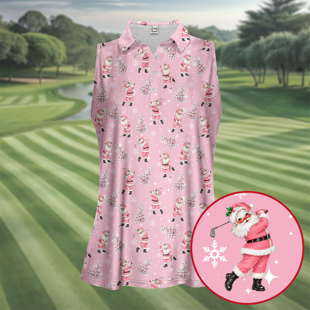 Funny Pink Santa Golfer Christmas Golf Shirt, Golf Shirts For Women, Women's Golf Tops