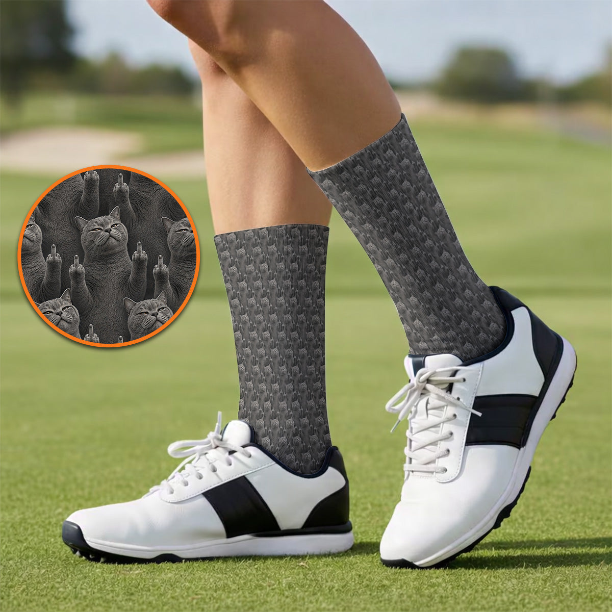 Cat Pattern Golf Socks, Funny Cats Golf Crew Sock, Cat Lover Golf Shirts