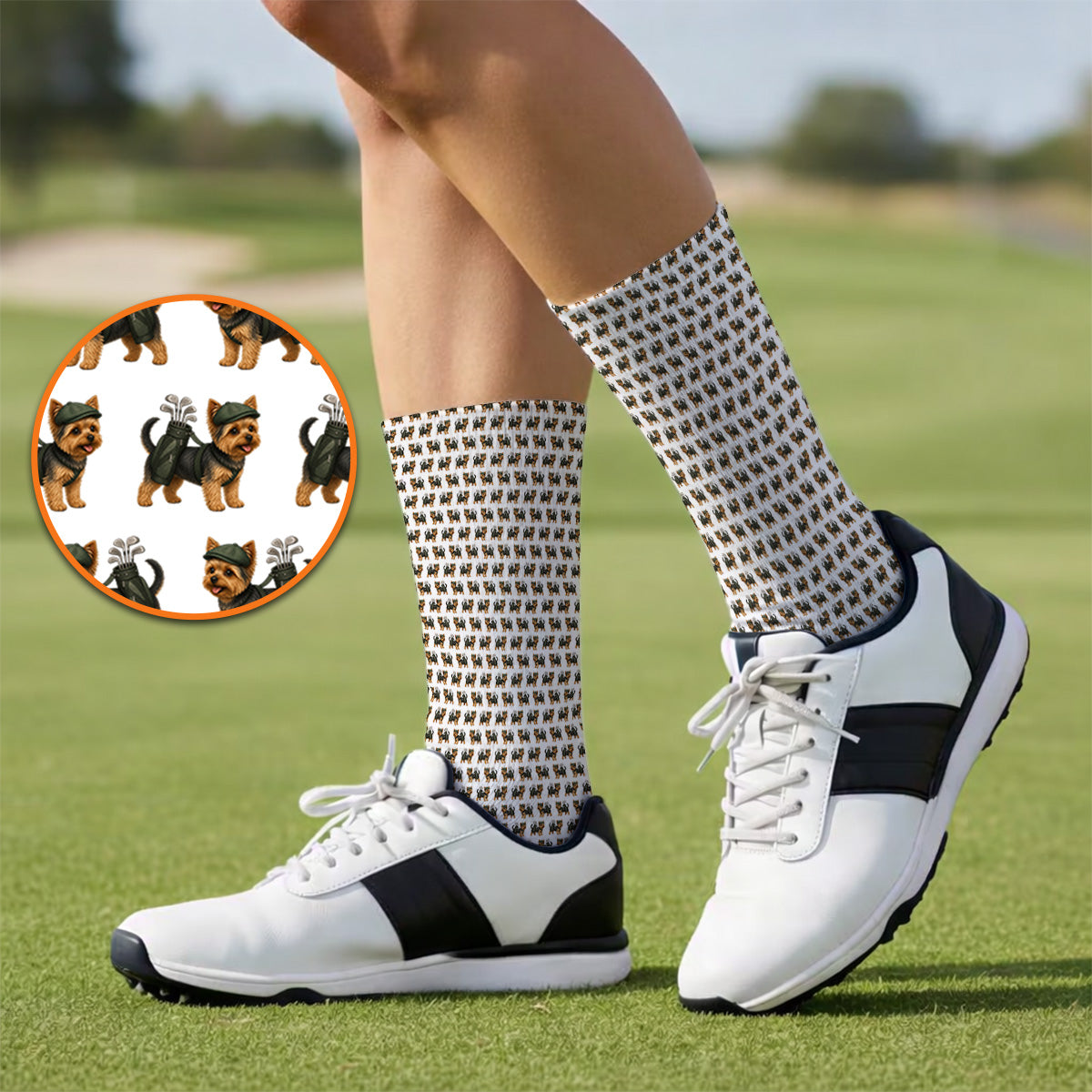 Yorkie Golf Pattern Golf Socks, Yorkshire Terrier Golf Sock, Golf Gift For Golfer