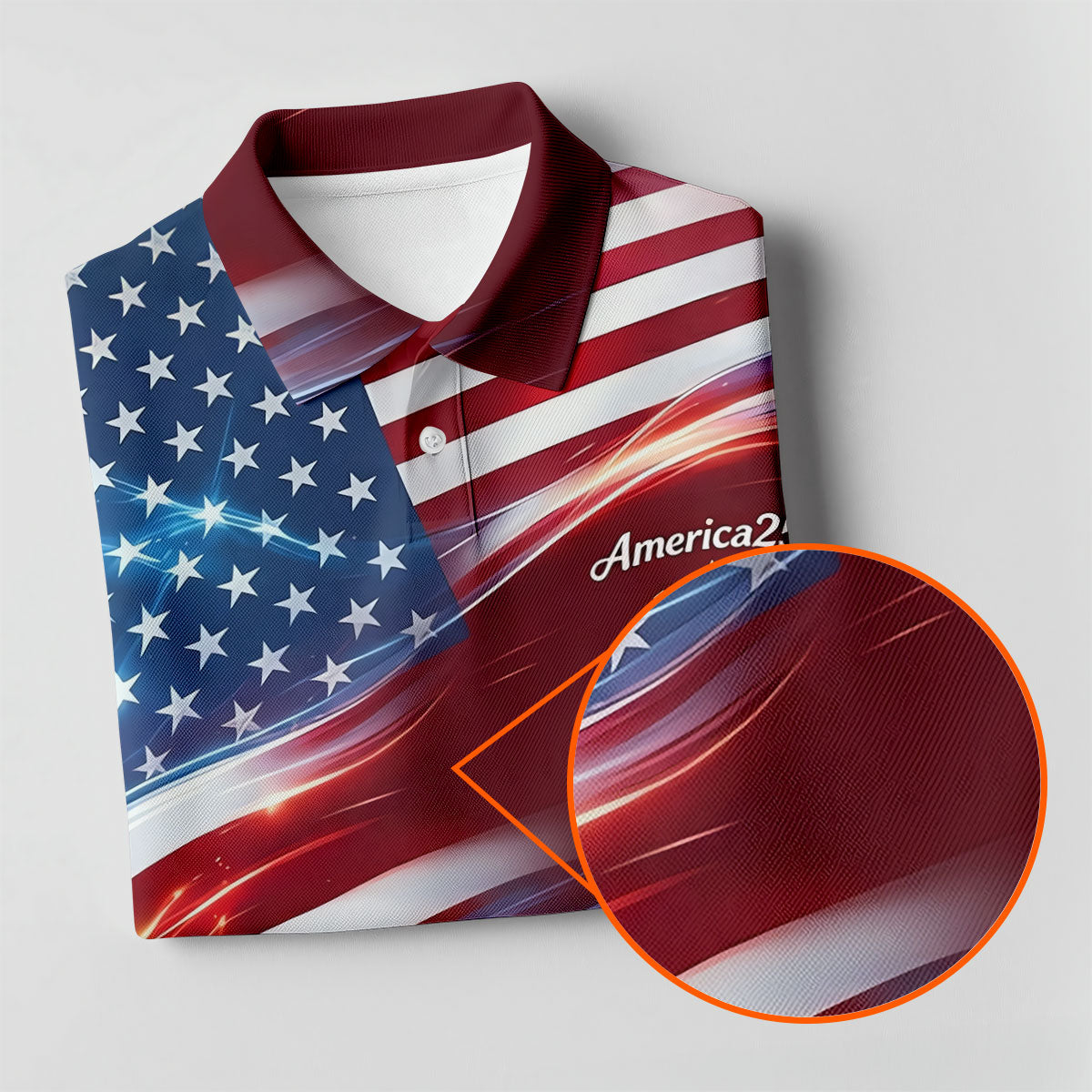 America 250 Light Effect American Flag Golf Shirt, Patriotic 4th Of July Golf Shirts For Men