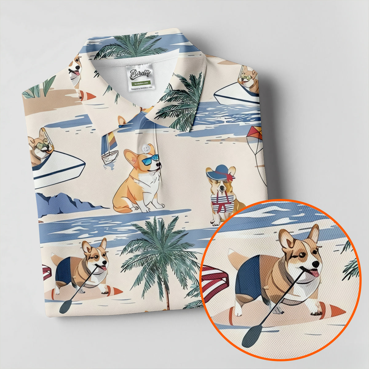 Cute Corgi Beach Vacation Tropical Golf Polo Shirt, Golf Shirts For Women, Women's Golf Apparel