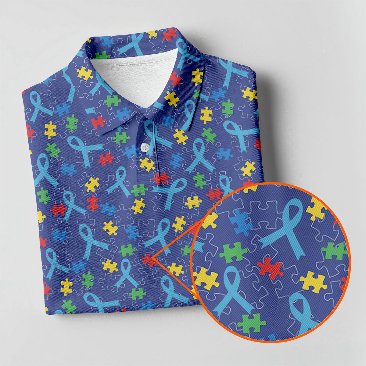 Autism Puzzle Ribbon Pattern Golf Tops For Men, Autism Awareness Color Polo Shirts For Men, Golf Shirts For Men
