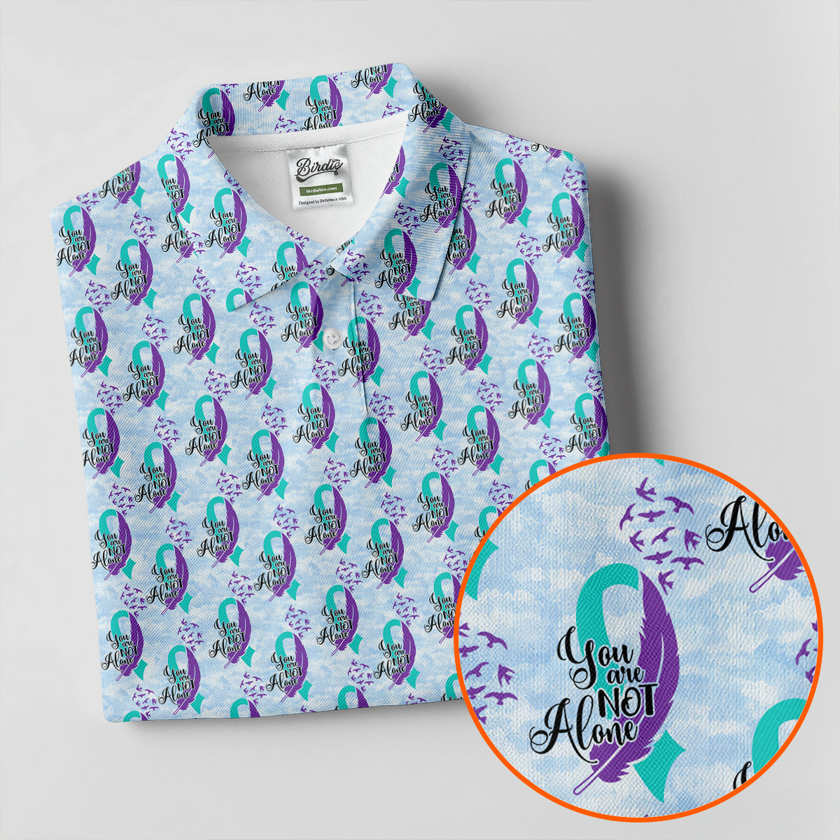 You Are Not Alone Suicide Awareness Ribbon Pattern Women’s Golf Polo, Ladies Golf Shirts