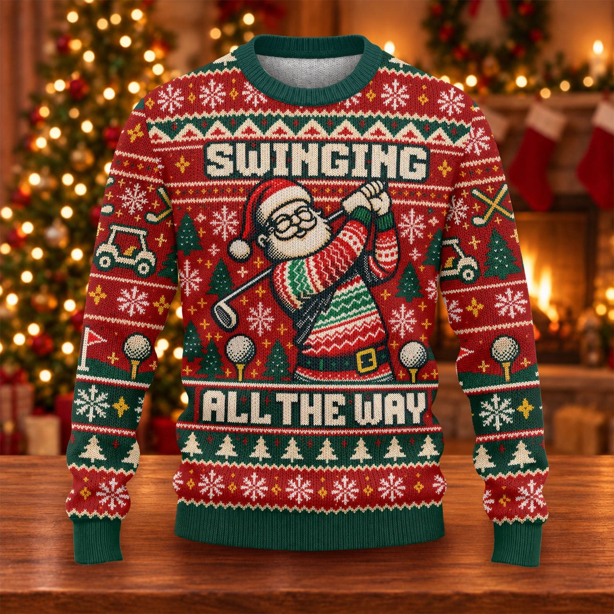 Santa Swinging All The Way Ugly Christmas Sweater, Christmas Sweaters, Golf Gifts
