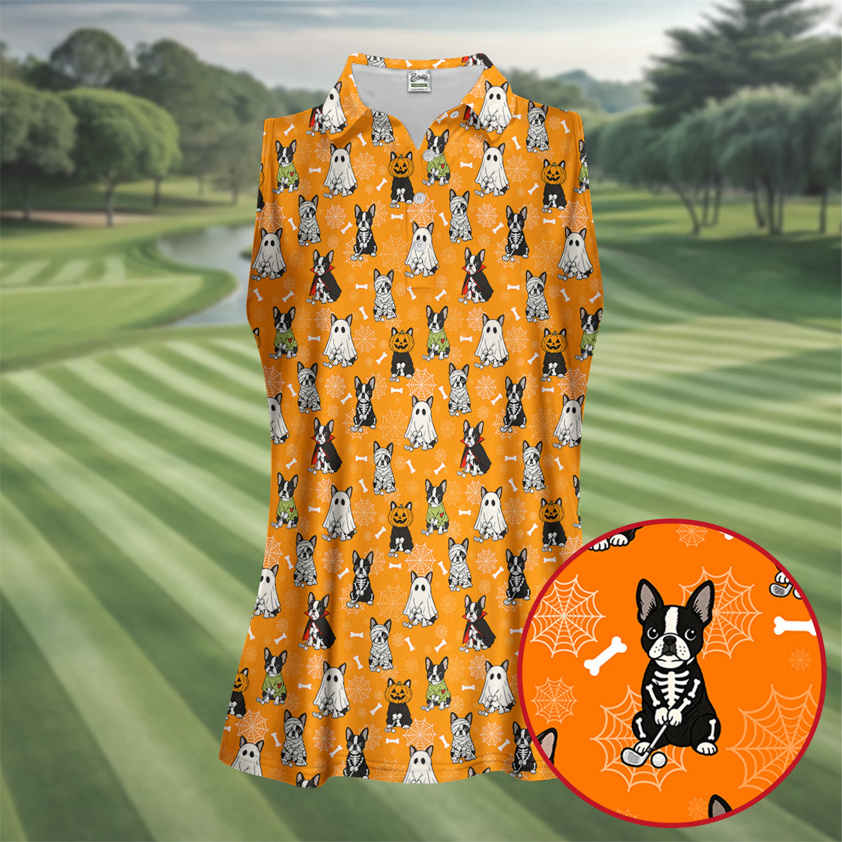 Halloween Dog Costume Pattern Golf Polo Shirt, Womens Golf Tops, Halloween Shirt For Women