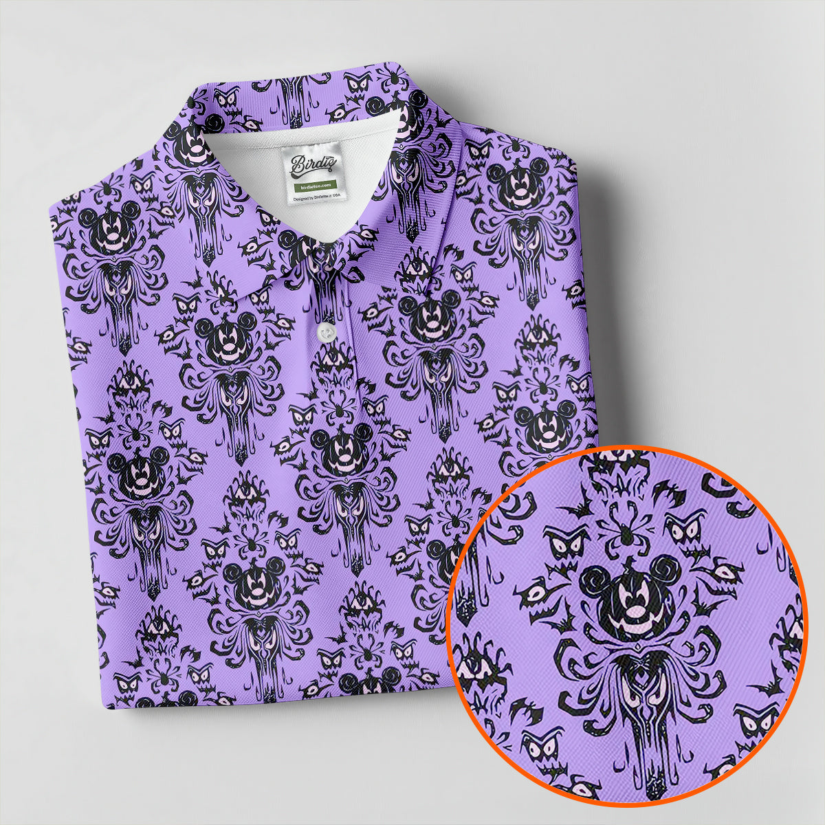 Purple Demon Face And Bat Halloween Polo Shirt, Golf Polo For Women, Ladies Golf Shirts