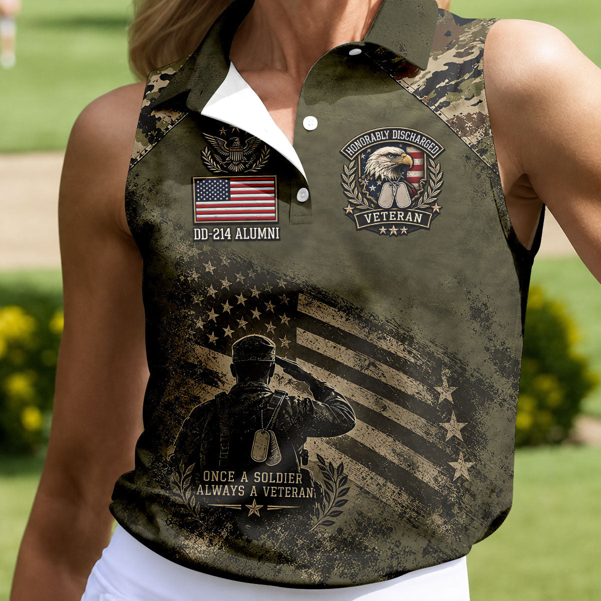DD-214 Honorably Discharged Camo Polo Shirt, Womens Golf Polo, Veterans Day Shirt