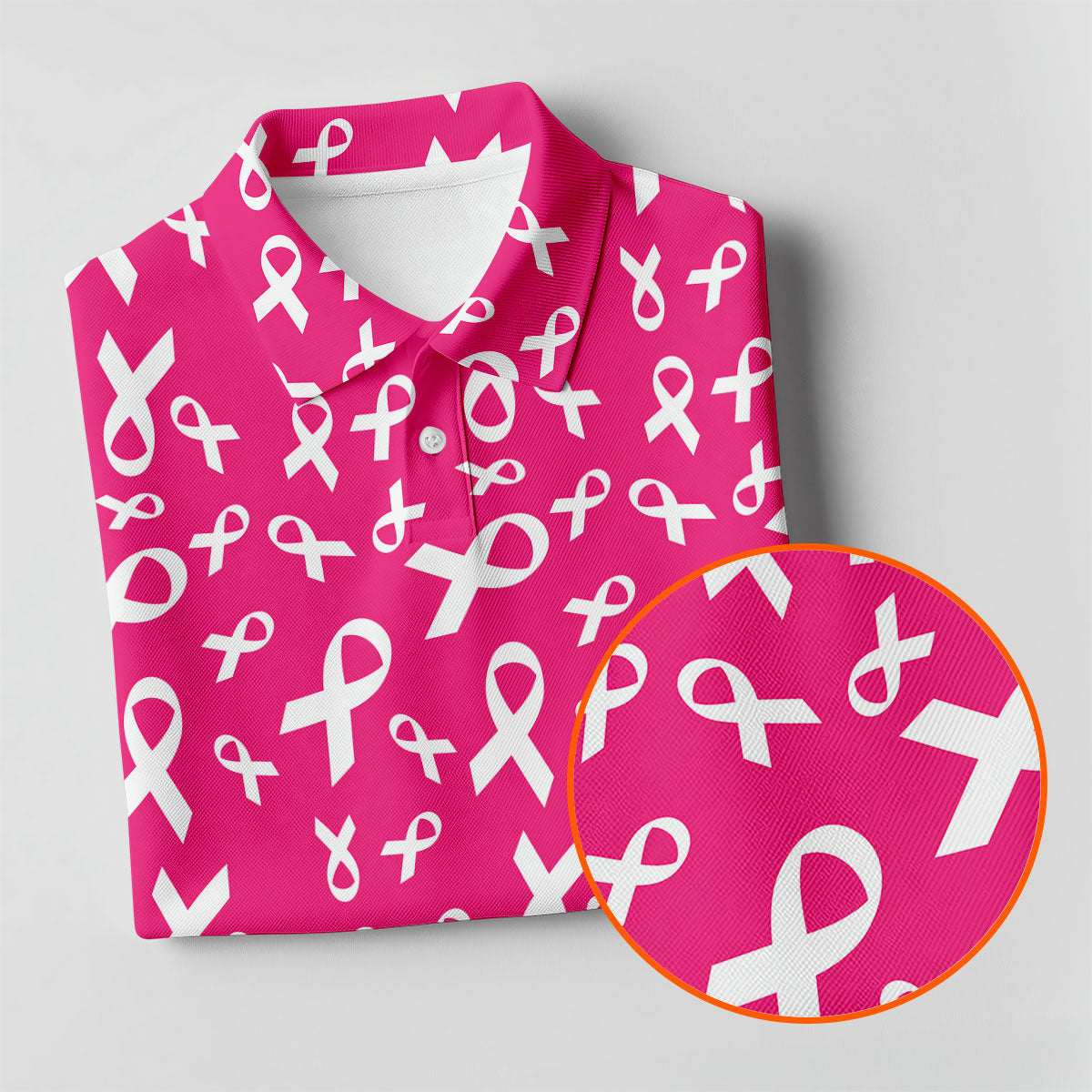 Hot Pink Breast Cancer Awareness Ribbon Polo Shirt, Mens Golf Polo, Printed Golf Shirts
