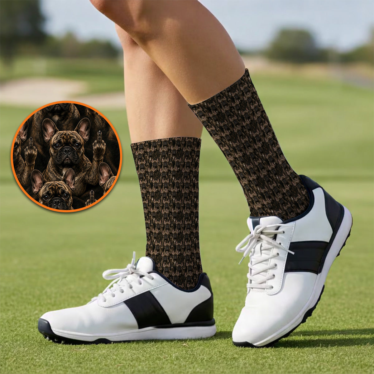 French Bulldog Pattern Golf Socks, Brindle Frenchie Golf Sock, Golf Gift For Golfer