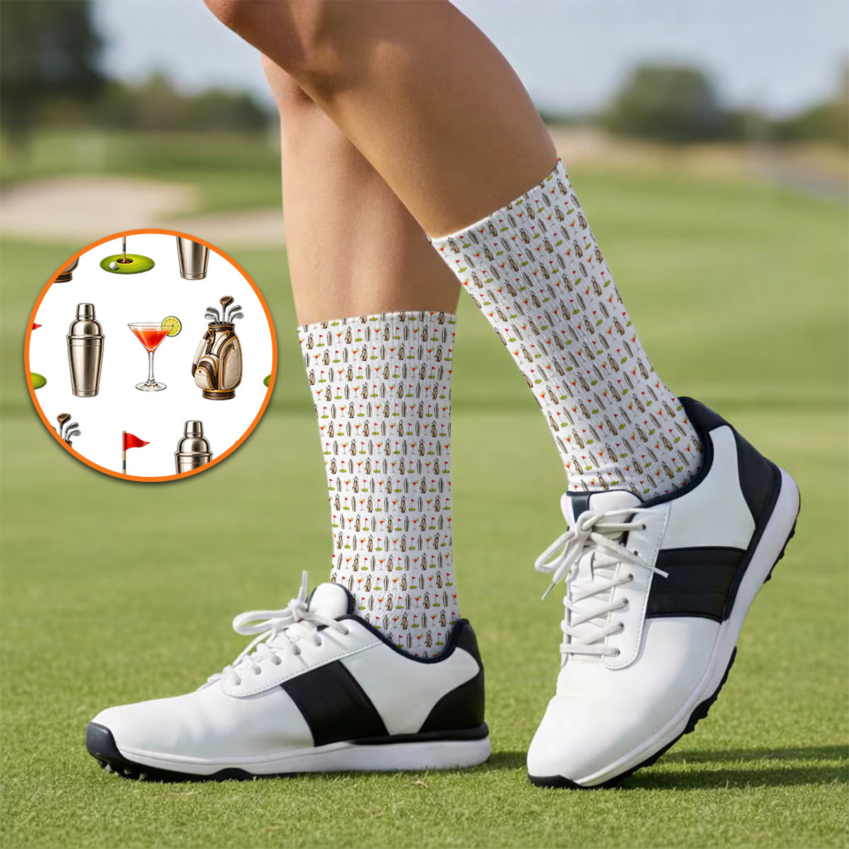 Golf & Cocktails Golf Sock, Martini Lover Golf Apparel, Funny Golf Socks For Golfer