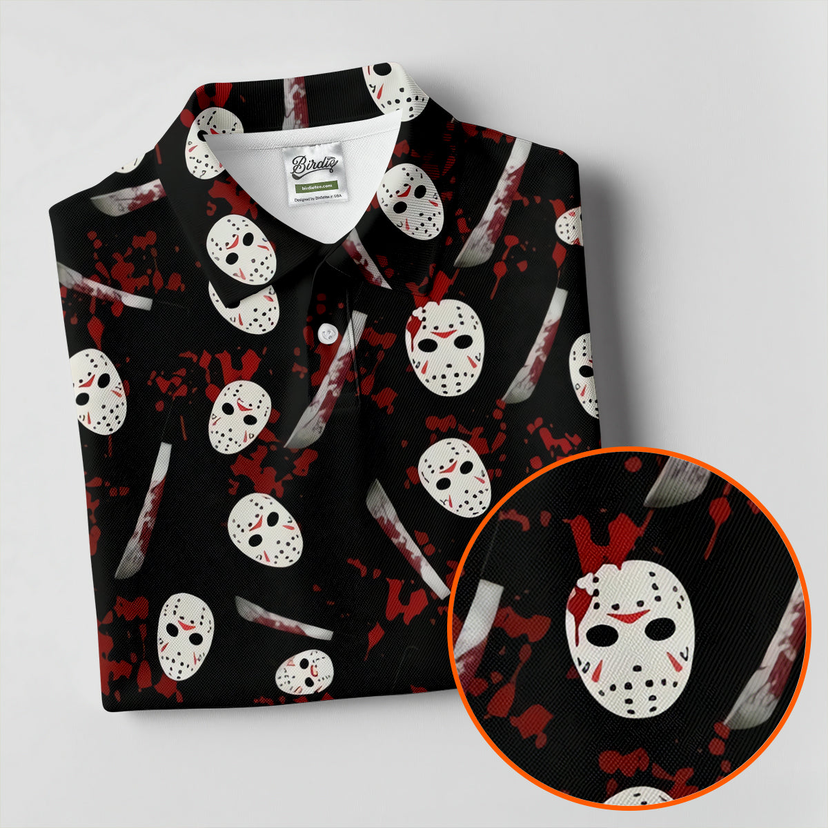 Hockey Mask Blood Pattern Halloween Golf Polo Shirt, Ladies Golf Tops, Golf Shirts For Women
