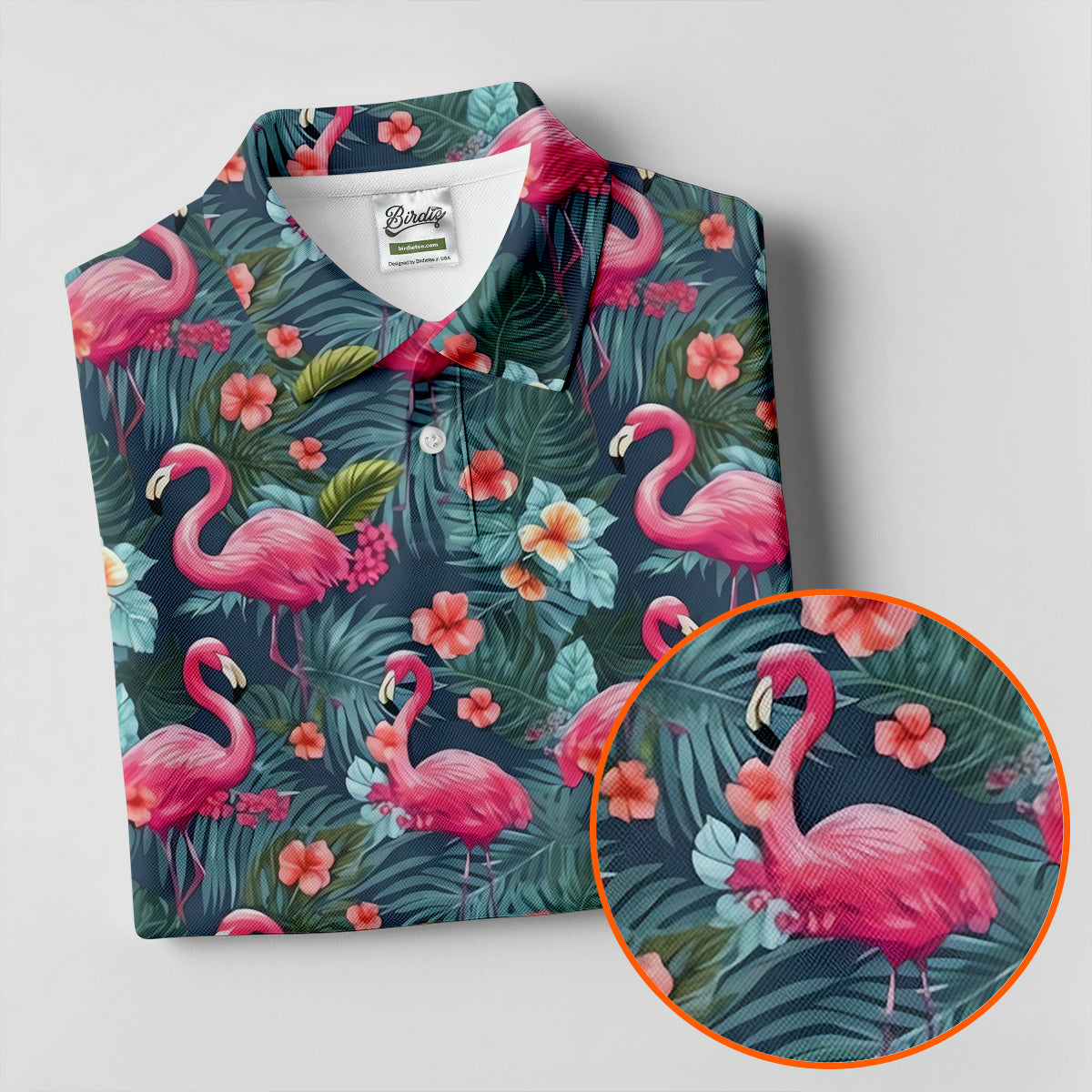 Pink Flamingo Tropical Floral Golf Polo Shirt, Golf Shirts For Women, Women's Golf Apparel