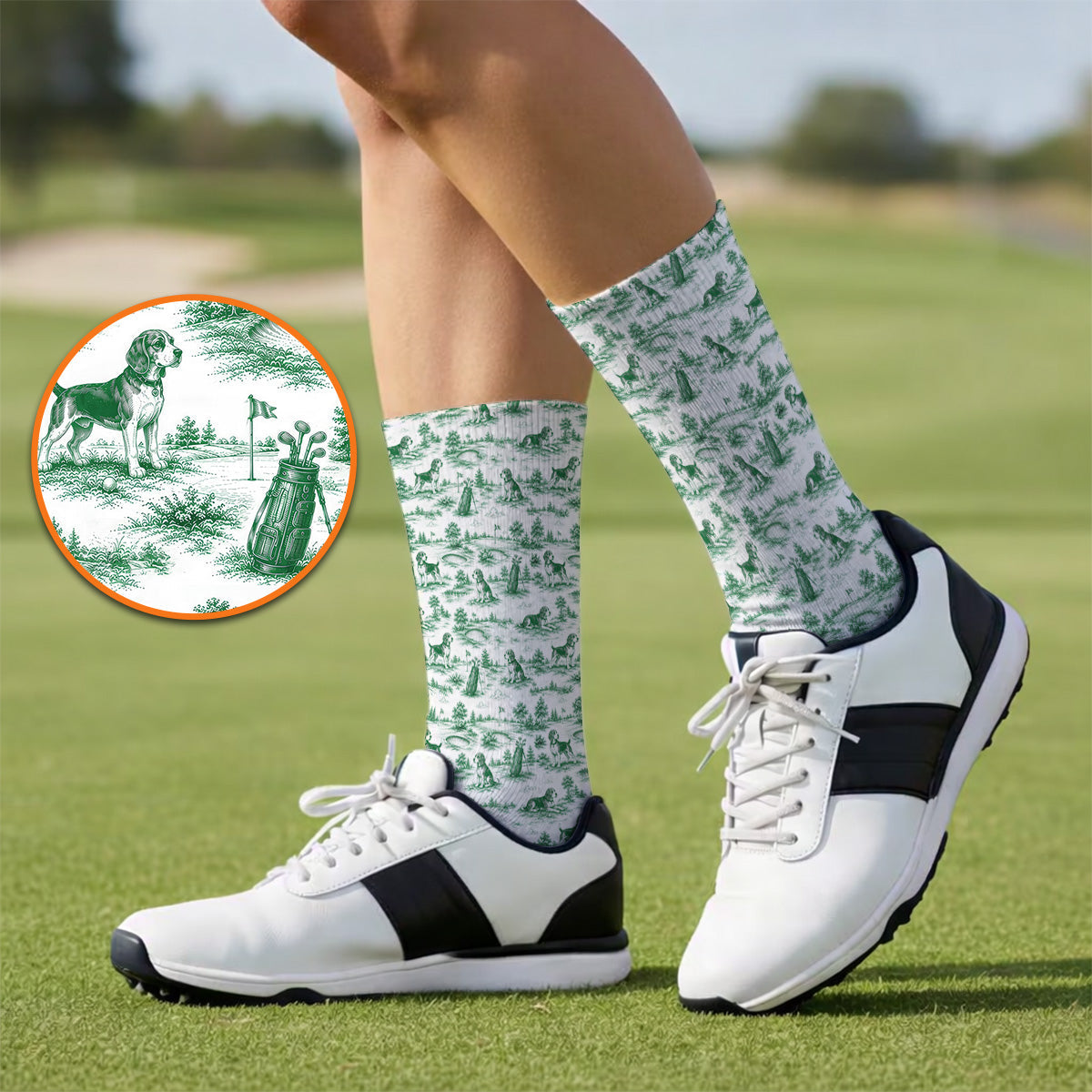 Beagle Toile De Jouy Golf Sock, Vintage Dog Pattern Golf Socks, Beagle Lover Golf Gift
