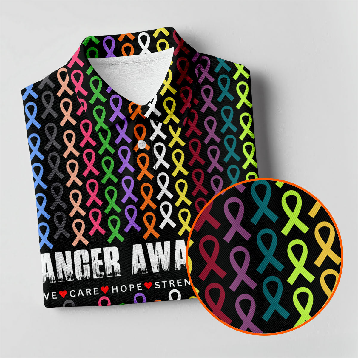 Multicolor Ribbon Cancer Awareness Polo Shirt, Womens Golf Tops, Women's Golf Apparel