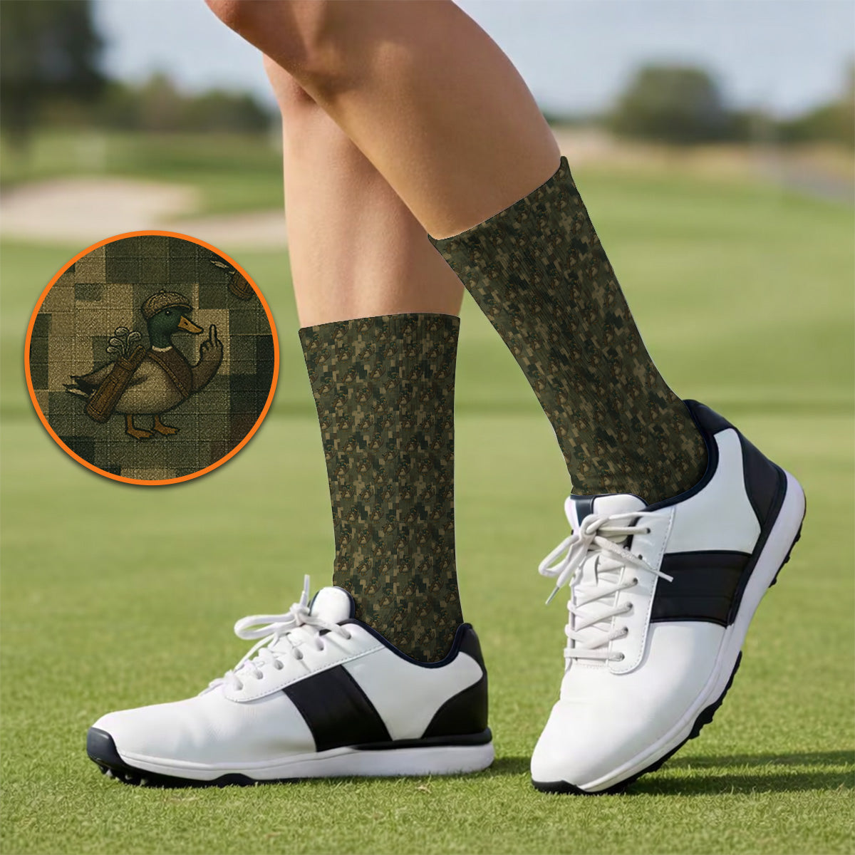 Duck Hunter Golf Sock, Funny Mallard Camo Pattern Socks, Unique Gift For Hunting & Golf Lovers