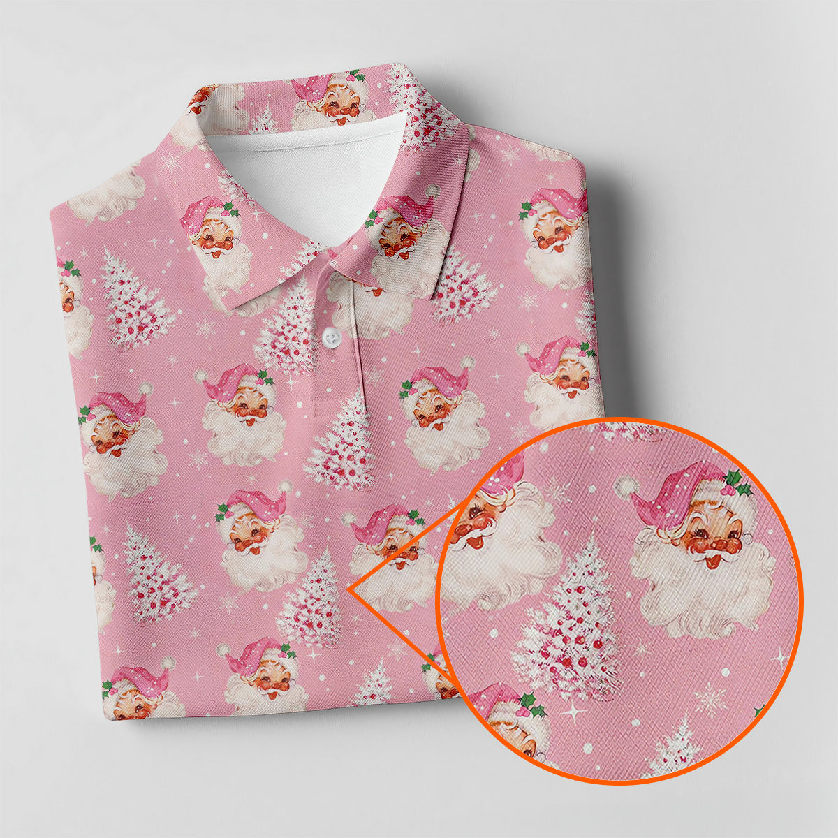 Pink Xmas Tree Santa Claus Pattern Christmas Golf Shirt, Polo Shirts For Men, Golf Gift For Men