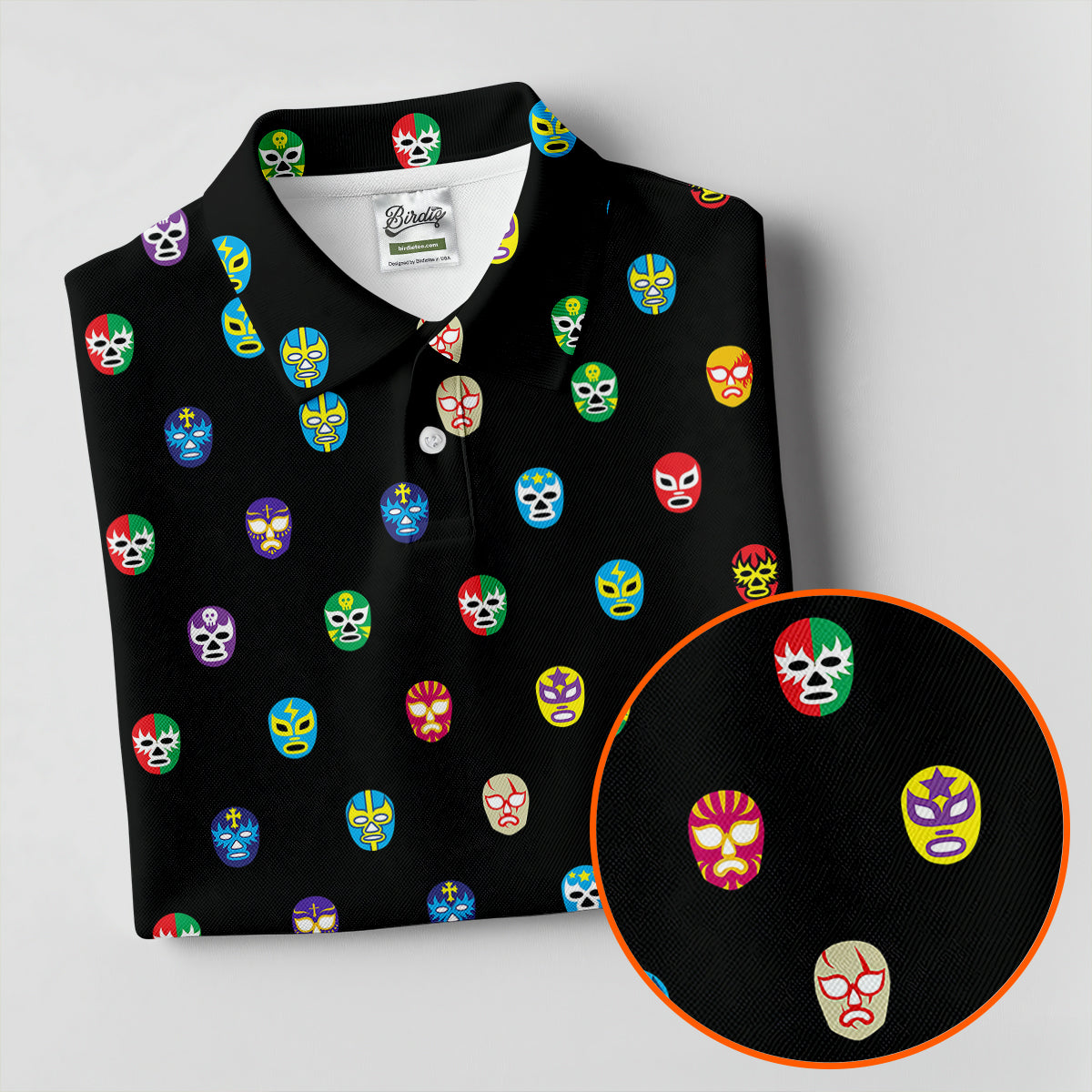 Colorful Retro Mask Print Golf Polo Shirt, Golf Shirts For Women, Women’s Golf Apparel