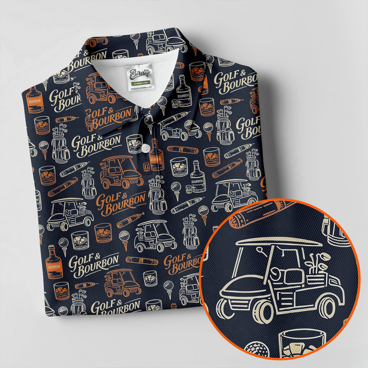 Funny Golf Bourbon Cigar Pattern Polo Shirt, Women’s Golf Polo, Golf Shirts For Women
