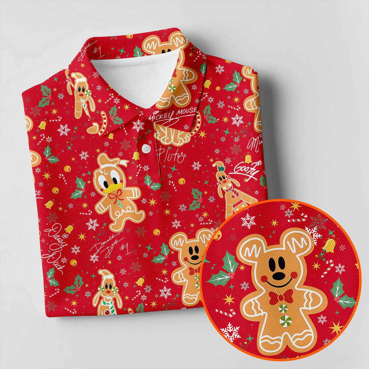 Cute Gingerbread Classic Cartoon Characters Christmas Golf Shirt, Fun Golf Shirts For Men, Golf Gift For Men