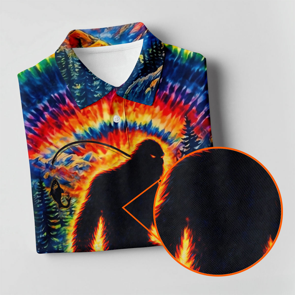Tie Dye Bigfoot Fishing Forest Golf Shirt, Women’s Golf Apparel, Golf Tops For Women