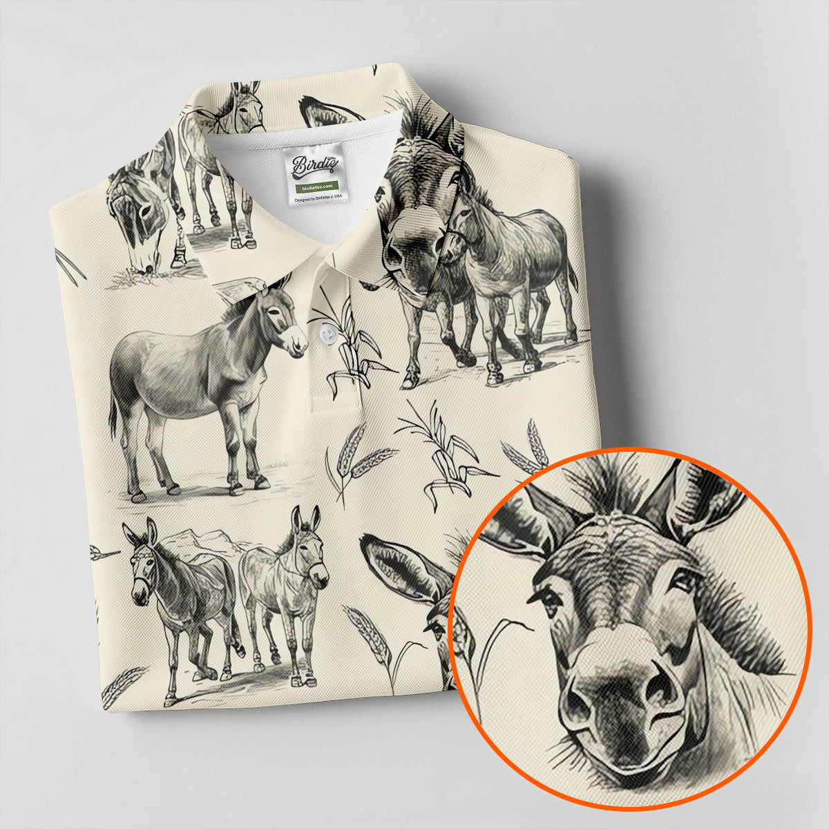 Vintage Donkey Sketch Pattern Hawaiian Golf Polo Shirt, Golf Shirts For Women, Women's Golf Apparel