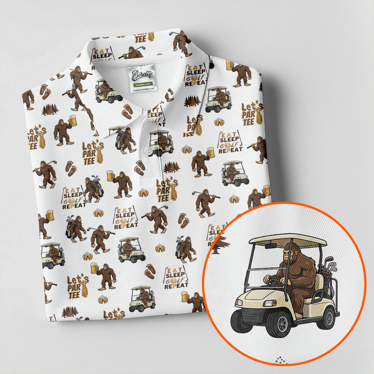 Let's Par Tee Bigfoot Golf Pattern Women's Golf Tops, Golf Shirts For Women, Women’s Golf Apparel