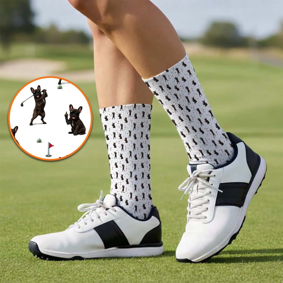 Frenchie Golf Sock, French Bulldog Pattern Socks, Funny Golf Gift For Golfer