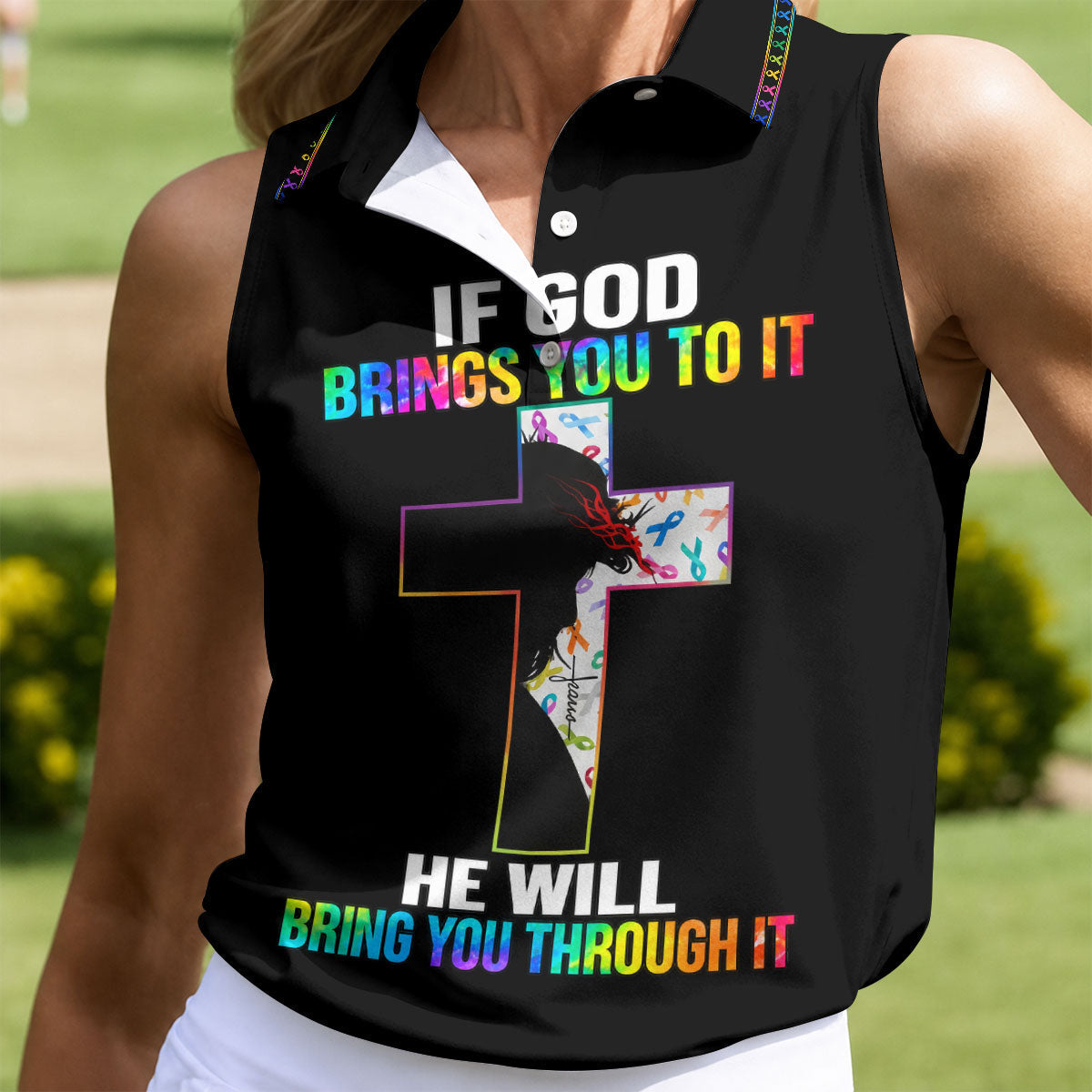 If God Brings You To It Cross Cancer Polo Shirt, Women's Golf Polo, Ladies Golf Shirts