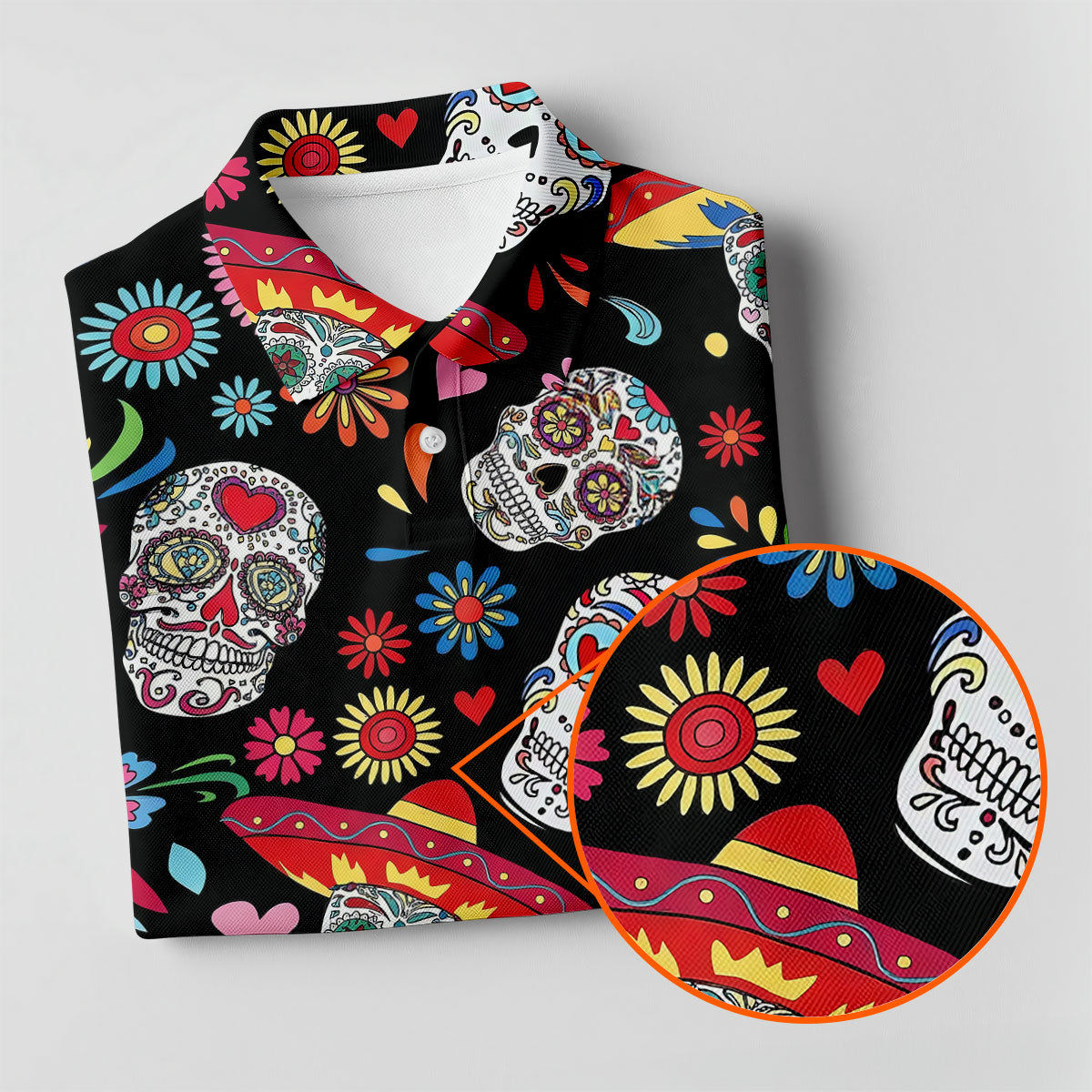 Day Of The Dead FLoral Sugar Skull Cinco De Mayo Celebration Fiesta Themed Golf Shirt For Women