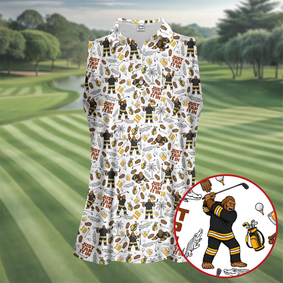 Funny Just Tap It In Bigfoot Golf Polo Shirt, Hawaiian Golf Shirt, Women's Golf Tops