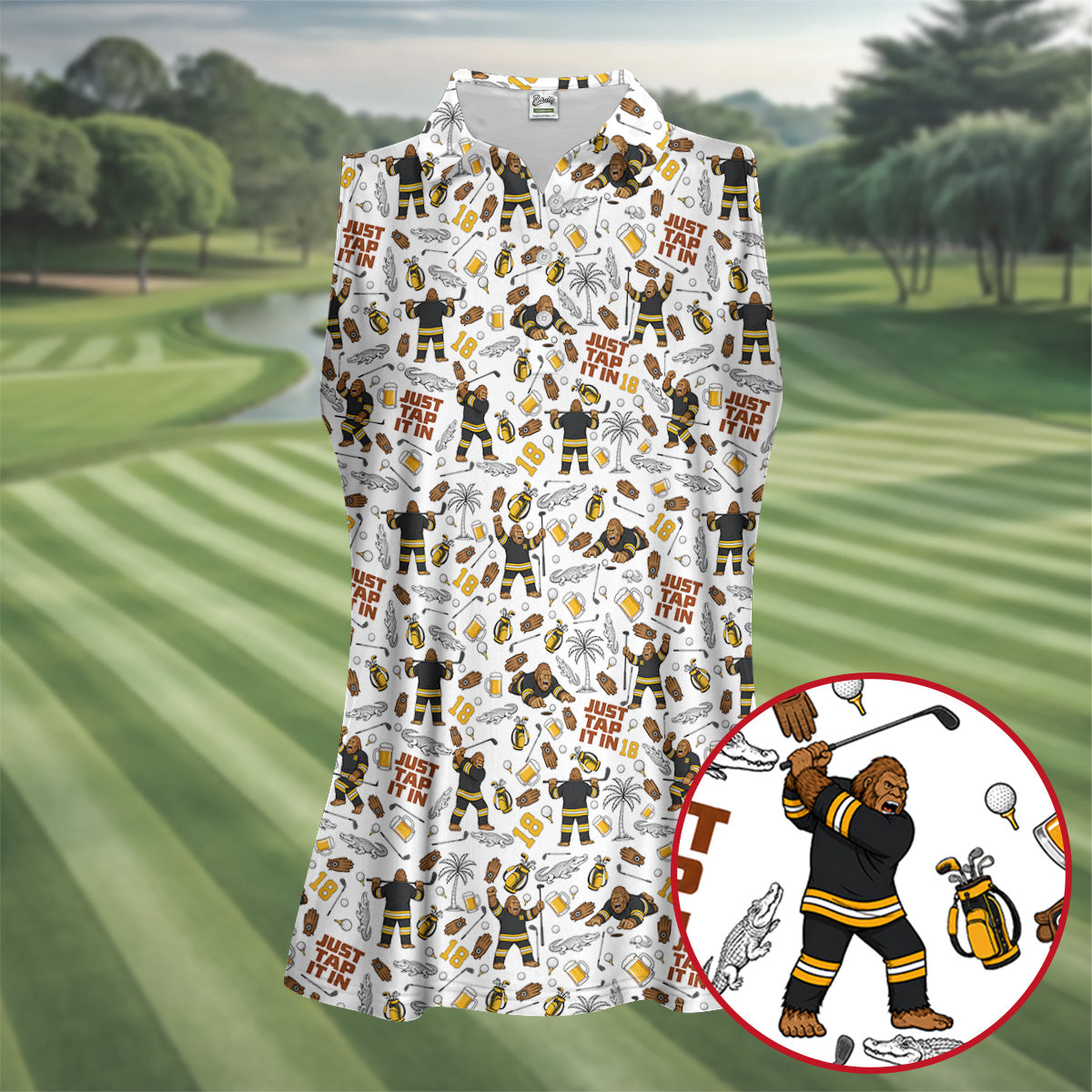 Funny Just Tap It In Bigfoot Golf Polo Shirt, Hawaiian Golf Shirt, Women's Golf Tops