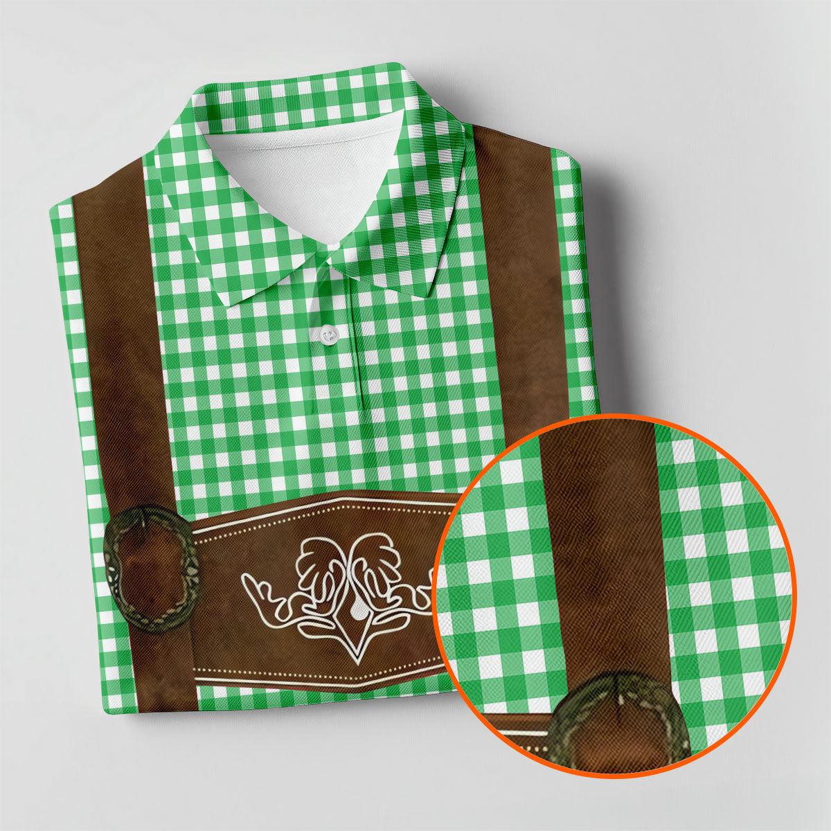 Women's Green Oktoberfest Lederhosen Illusion Sleeveless Golf Polo, Ladies Golf Top, Golf Polo For Women