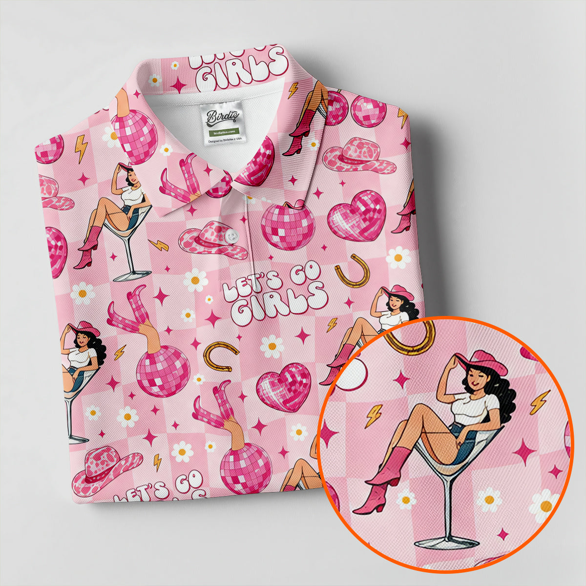 Let's Go Girls Pink Cowgirl Golf Polo Shirt, Ladies Golf Tops, Women's Golf Apparel