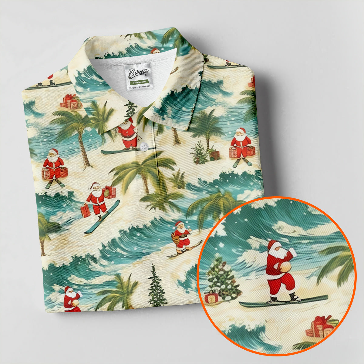 Christmas Santa Surfing Tropical Hawaiian Golf Shirt, Golf Shirts For Women, Performance Golf Shirt
