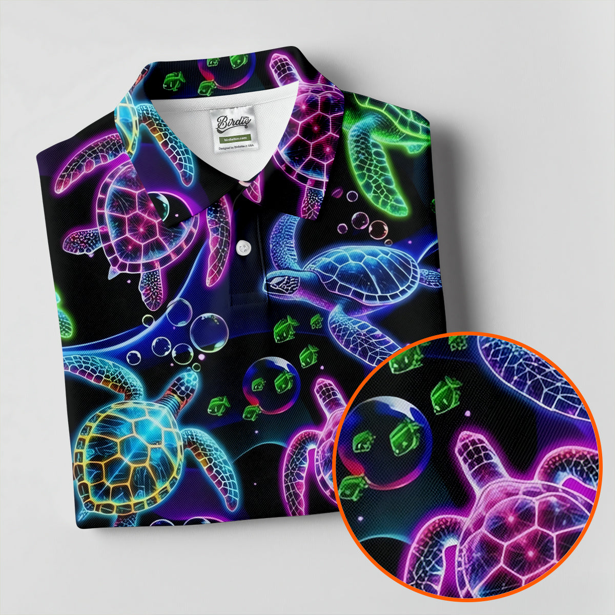 Neon Sea Turtle Ocean Pattern Hawaiian Golf Polo Shirt, Women’s Golf Polo, Ladies Golf Shirts
