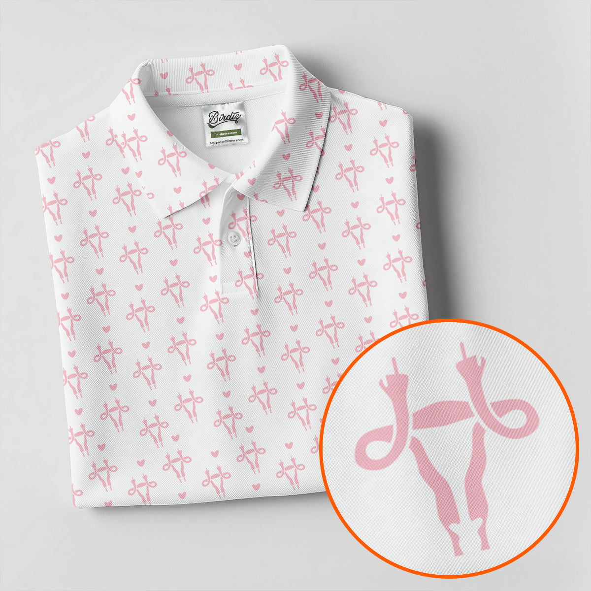 White Pink Funny Adult Pattern Polo Shirt, Ladies Golf Tops, Women's Golf Polo