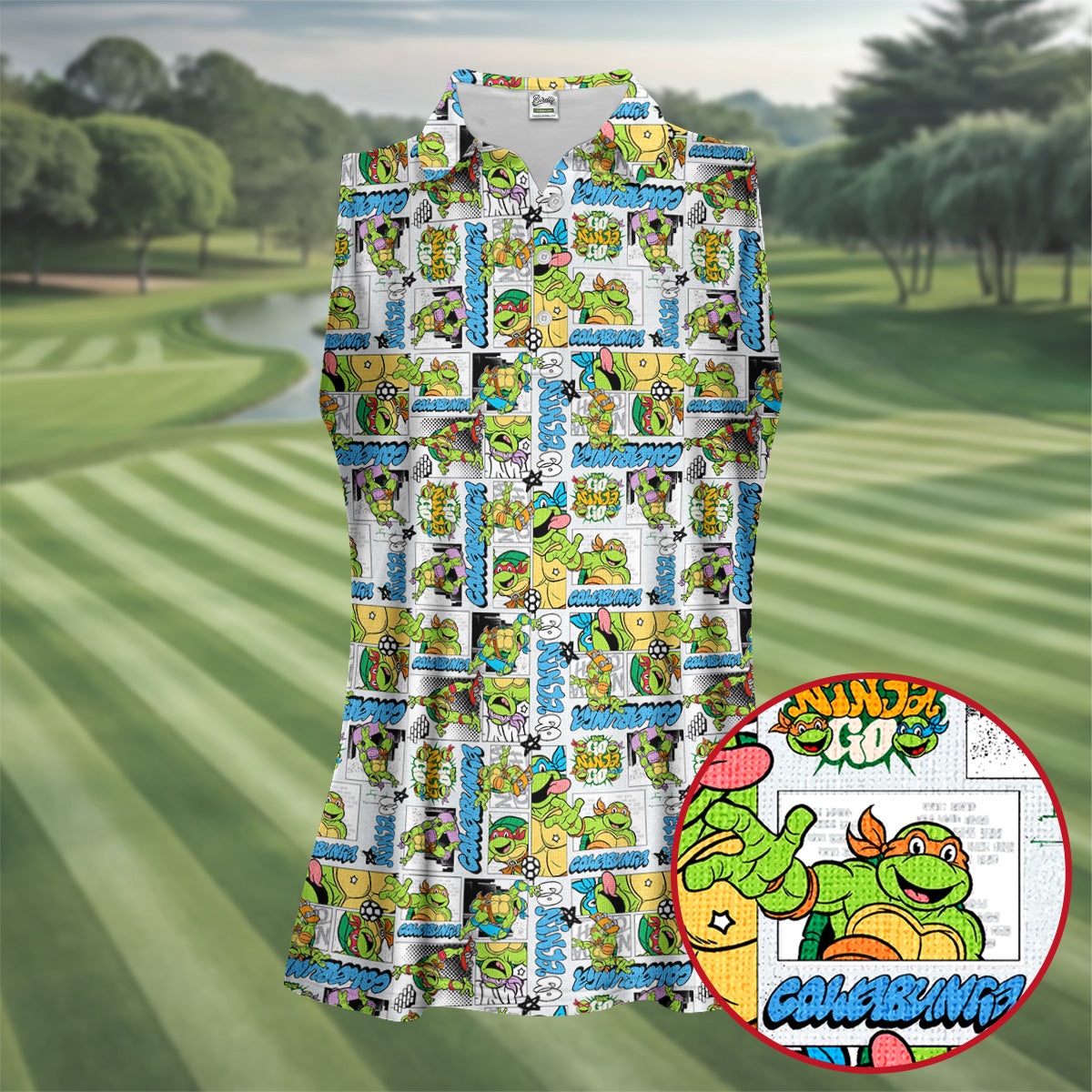 Funny Ninja Turtle Comic Hawaiian Golf Shirt, Ladies Golf Shirts, Golf Tops For Women