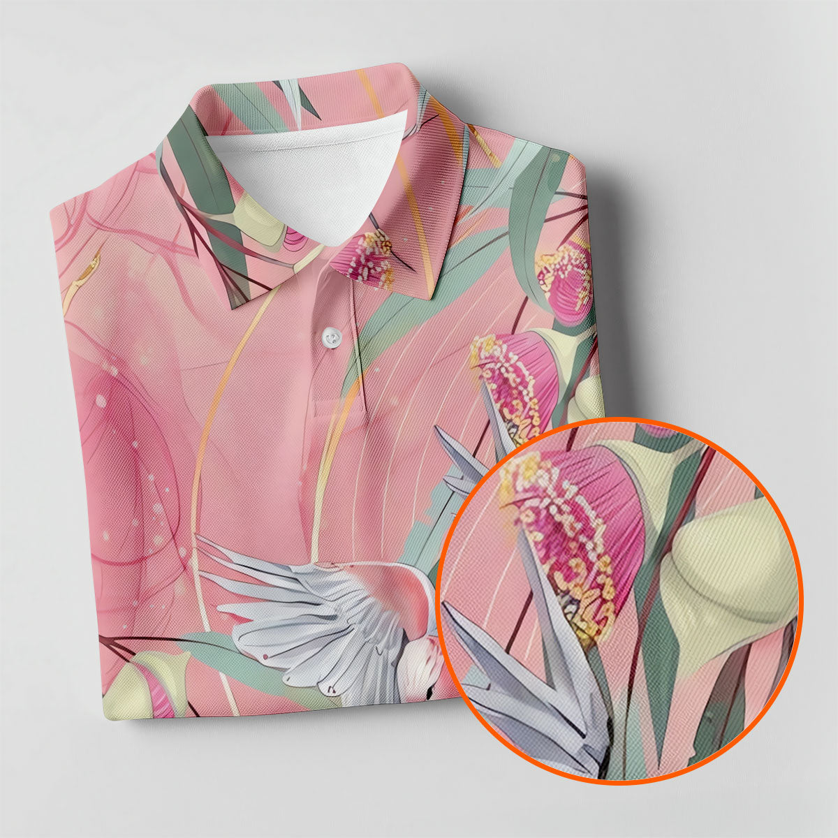 Pink Cockatoo Eucalyptus Floral Polo Shirt, Hawaiian Golf Shirt, Golf Shirts For Men