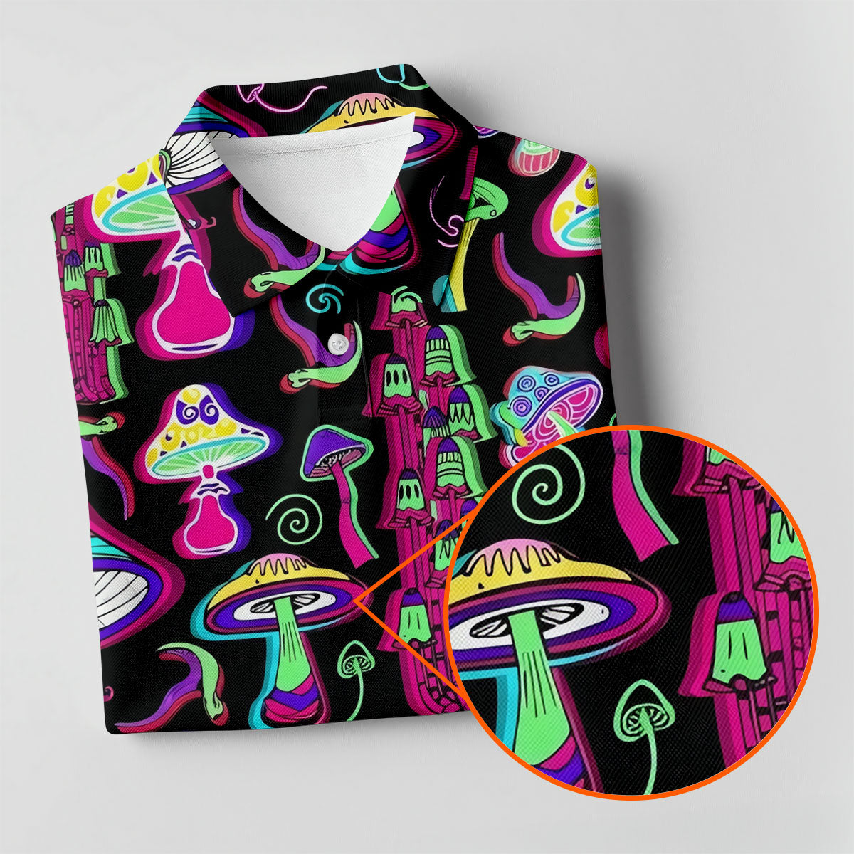 Black Neon Mushroom Pattern Golf Shirt, Women’s Golf Polo, Golf Shirts For Women, Performance Golf Shirt