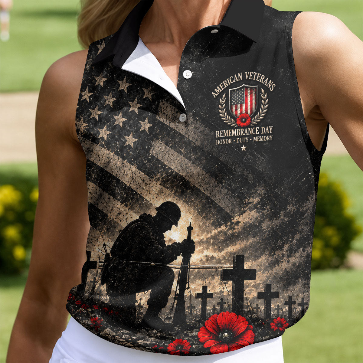 Poppy Soldier Memorial Golf Polo Shirt, Golf Shirts For Women, Veterans Day Shirt